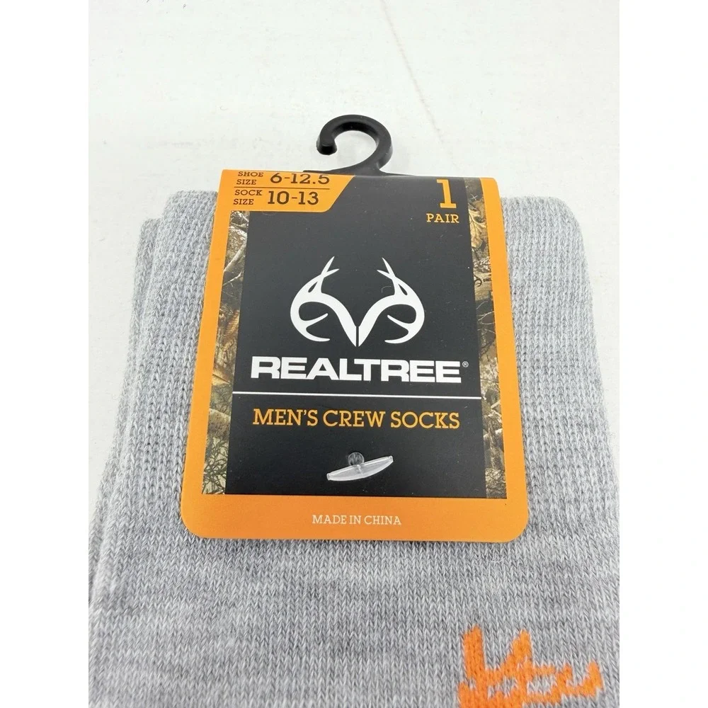 Realtree Mens Sock Size 10-13 Eat Fast Food Deer Hunting Crew Socks in Gray 2392